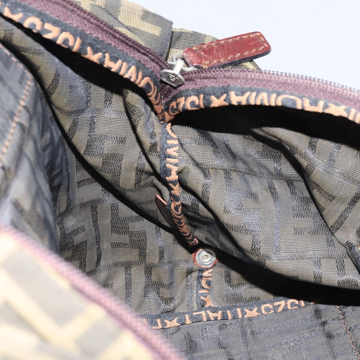 FENDI Zucca Canvas Hand Bag Black Brown Auth bs34150