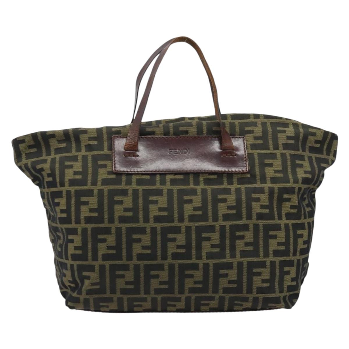 FENDI Zucca Canvas Hand Bag Black Brown Auth bs34150