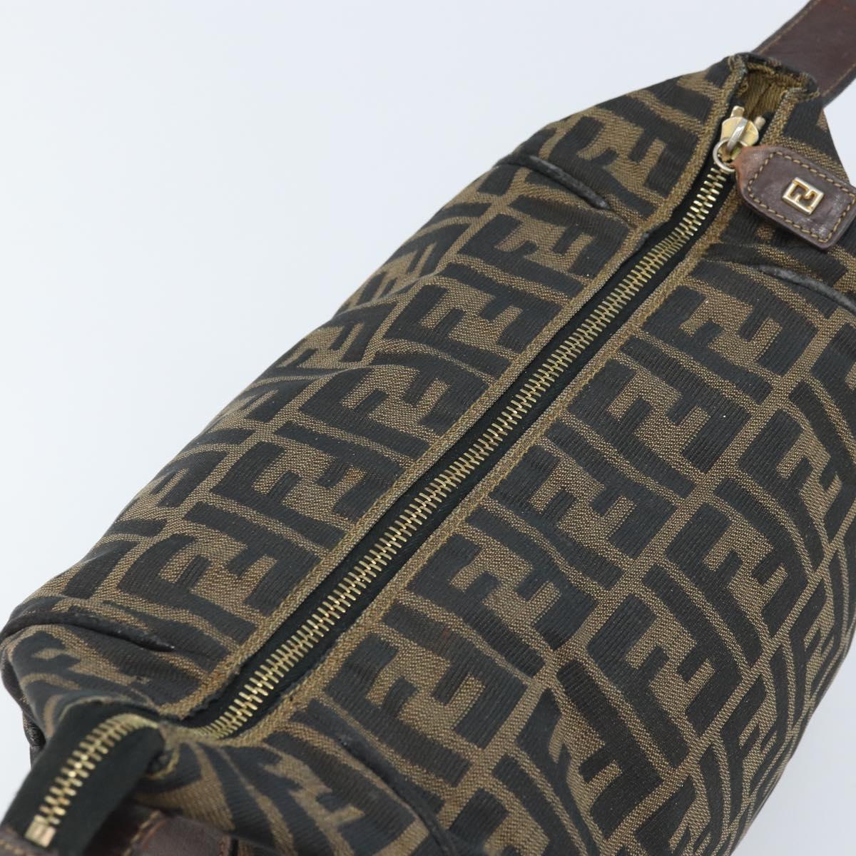 FENDI Zucca Canvas Hand Bag Black Gold Auth bs34151
