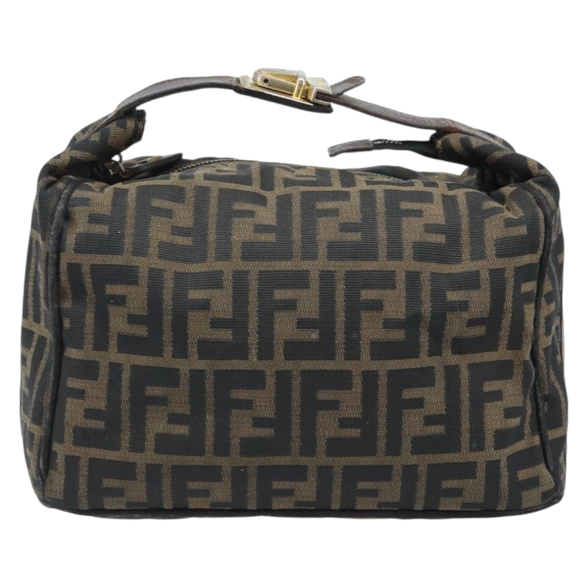 FENDI Zucca Canvas Hand Bag Black Gold Auth bs34151