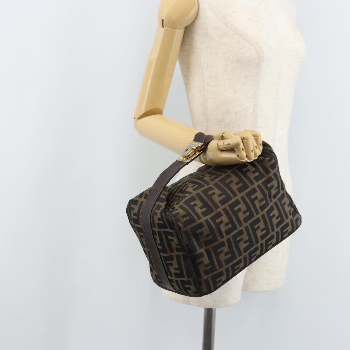 FENDI Zucca Canvas Hand Bag Black Gold Auth bs34151