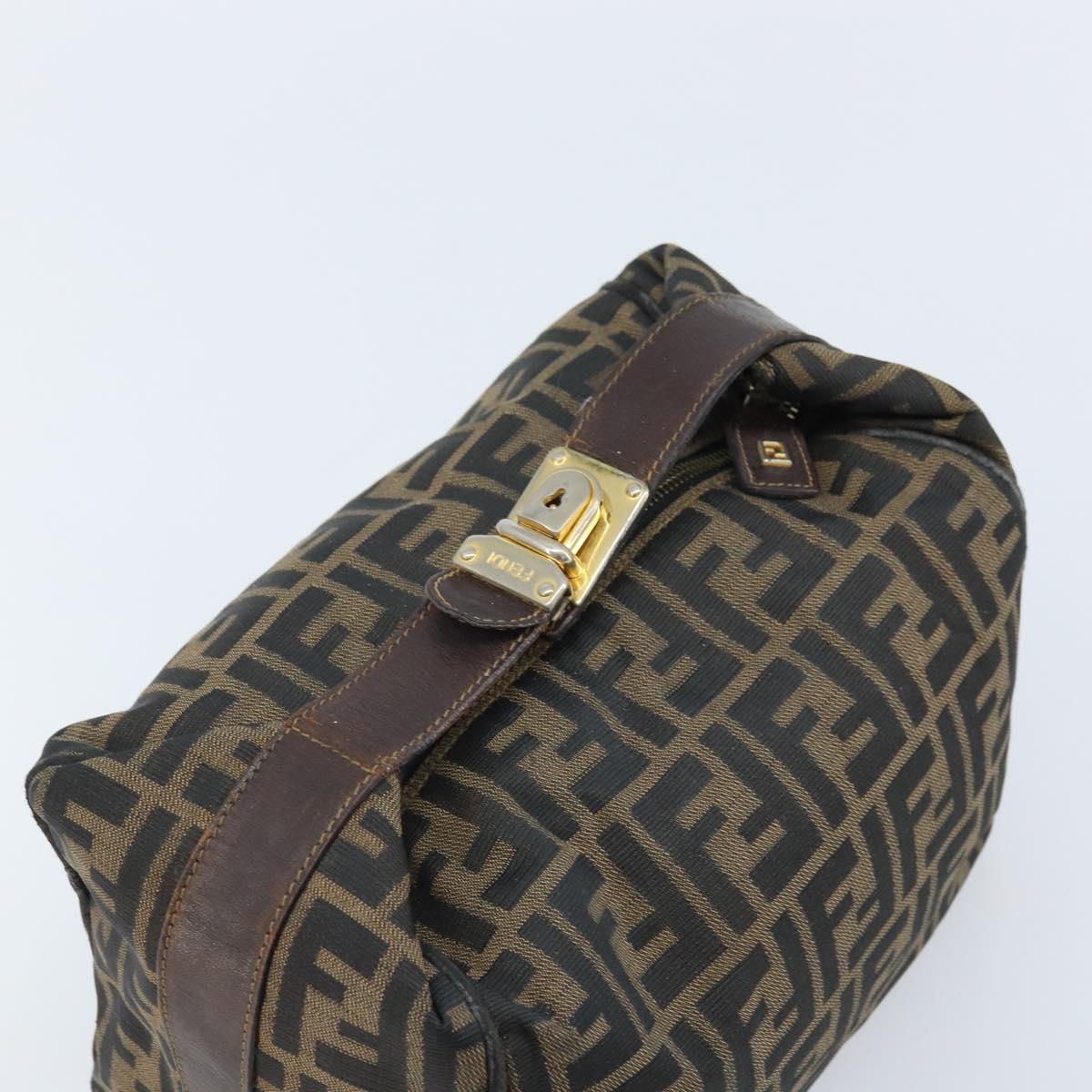 FENDI Zucca Canvas Hand Bag Black Gold Auth bs34151