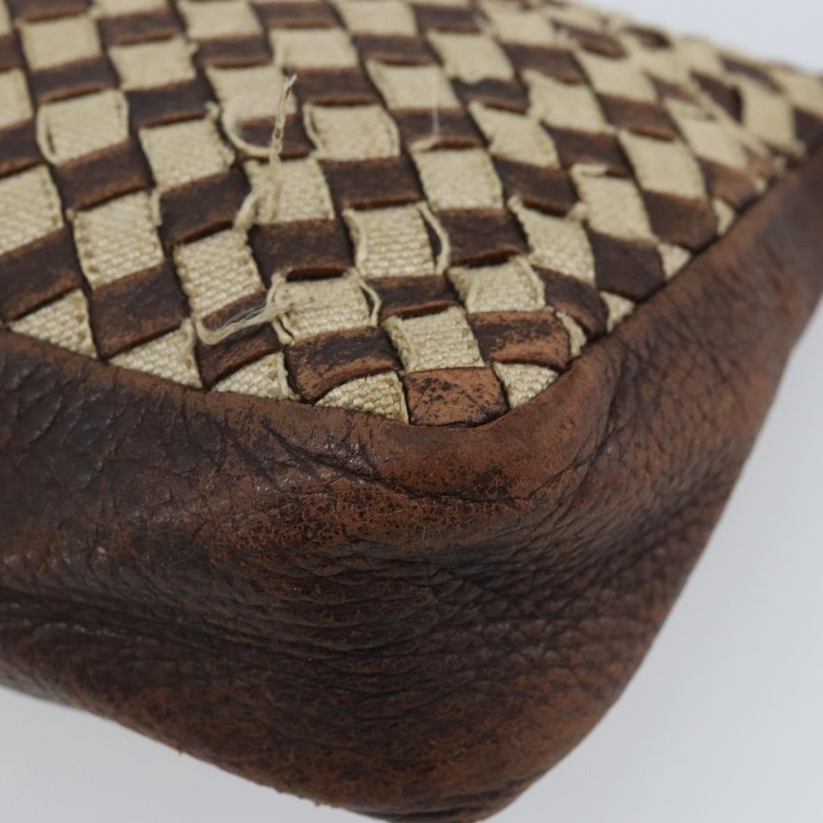 BOTTEGA VENETA INTRECCIATO Pouch Canvas Leather Brown Gold Auth bs34153