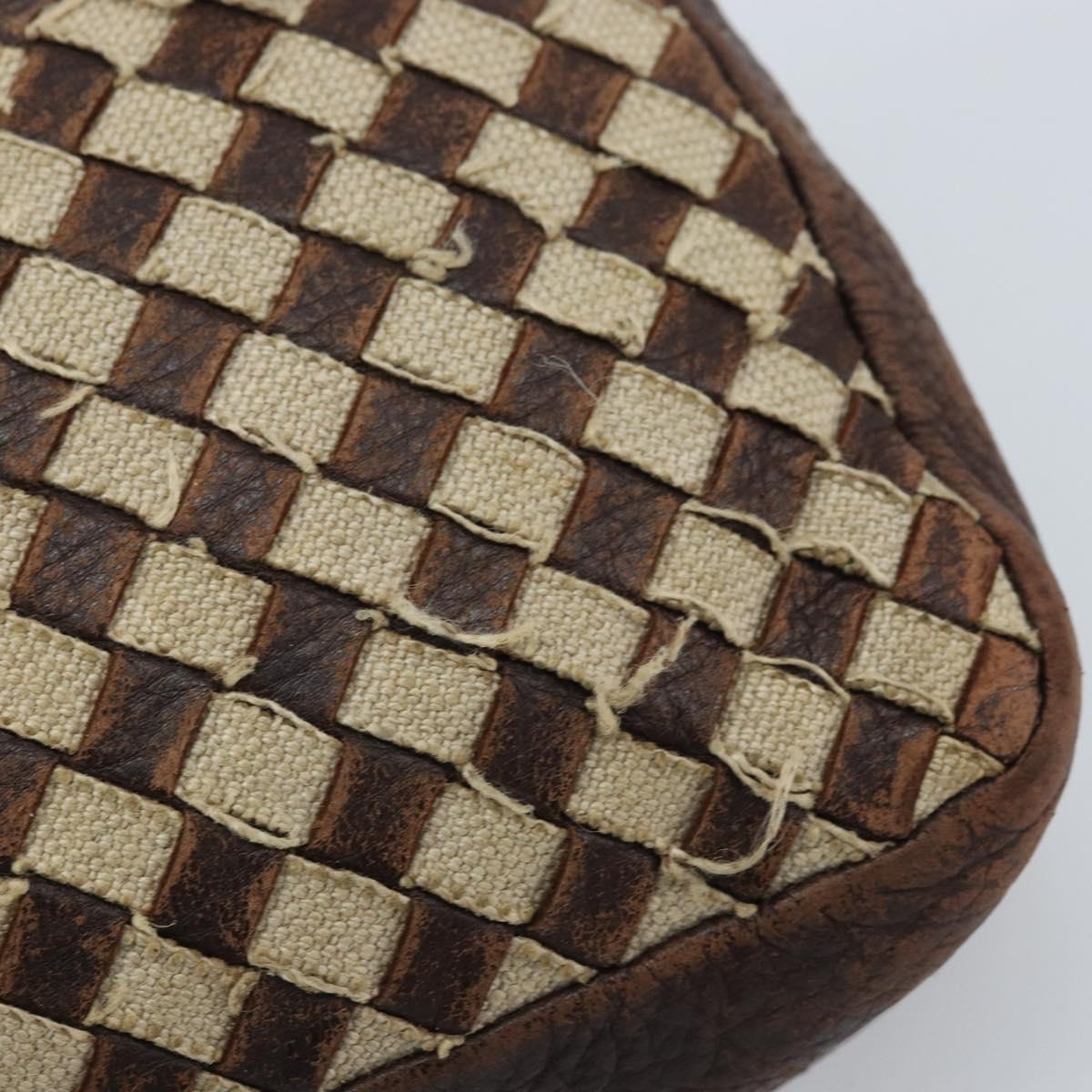 BOTTEGA VENETA INTRECCIATO Pouch Canvas Leather Brown Gold Auth bs34153