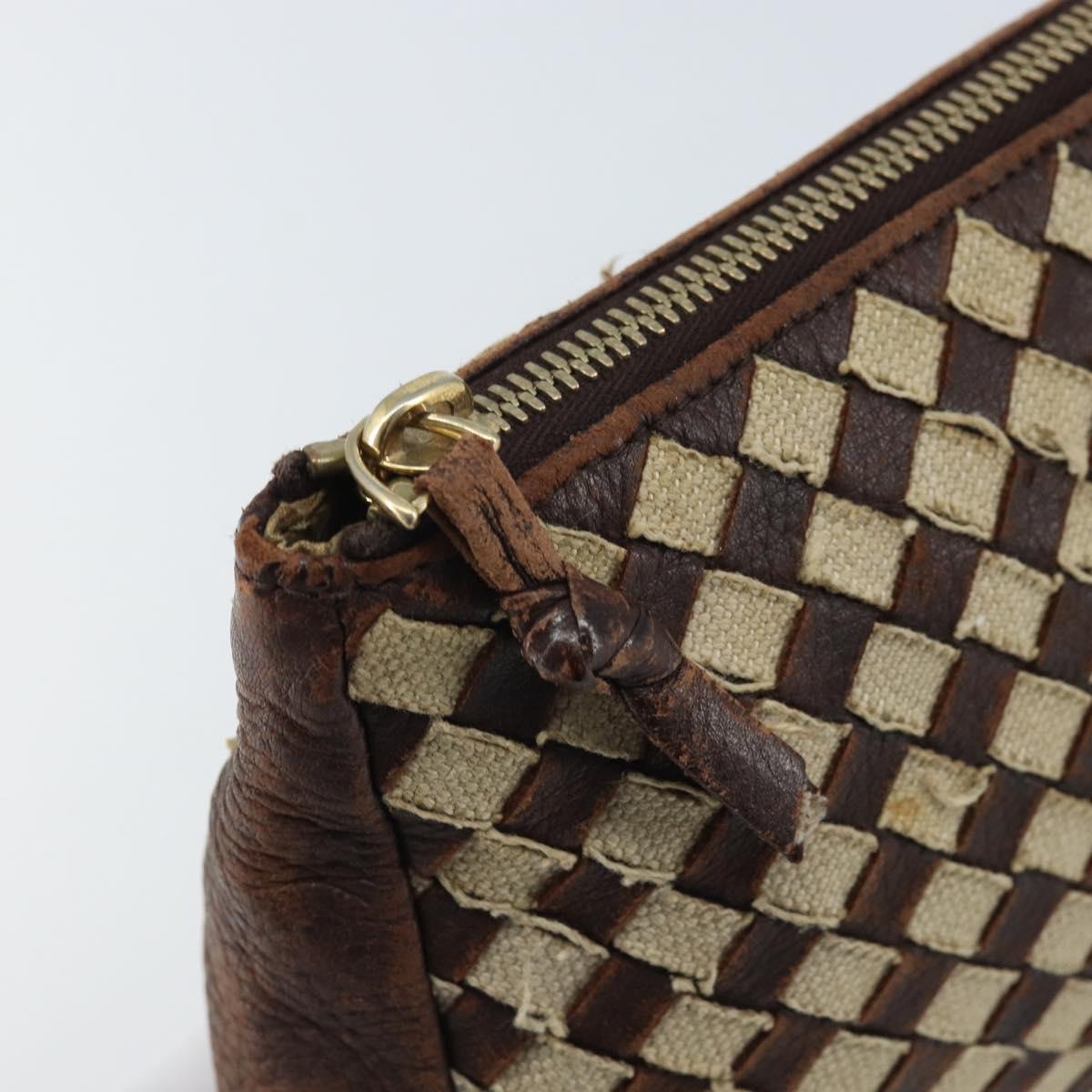 BOTTEGA VENETA INTRECCIATO Pouch Canvas Leather Brown Gold Auth bs34153