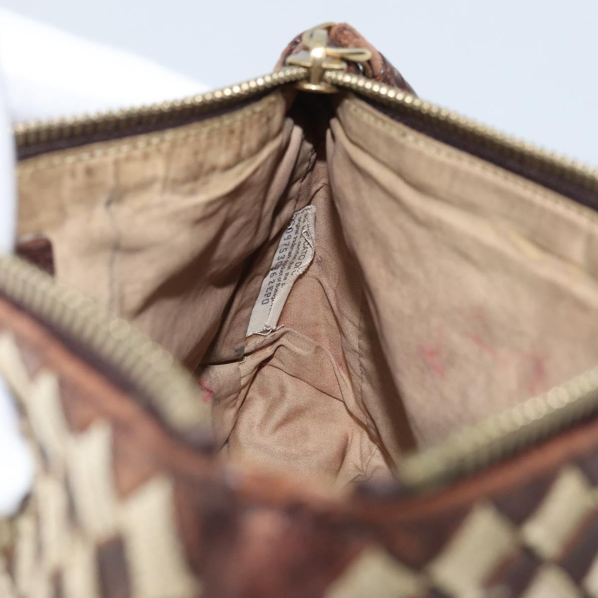 BOTTEGA VENETA INTRECCIATO Pouch Canvas Leather Brown Gold Auth bs34153