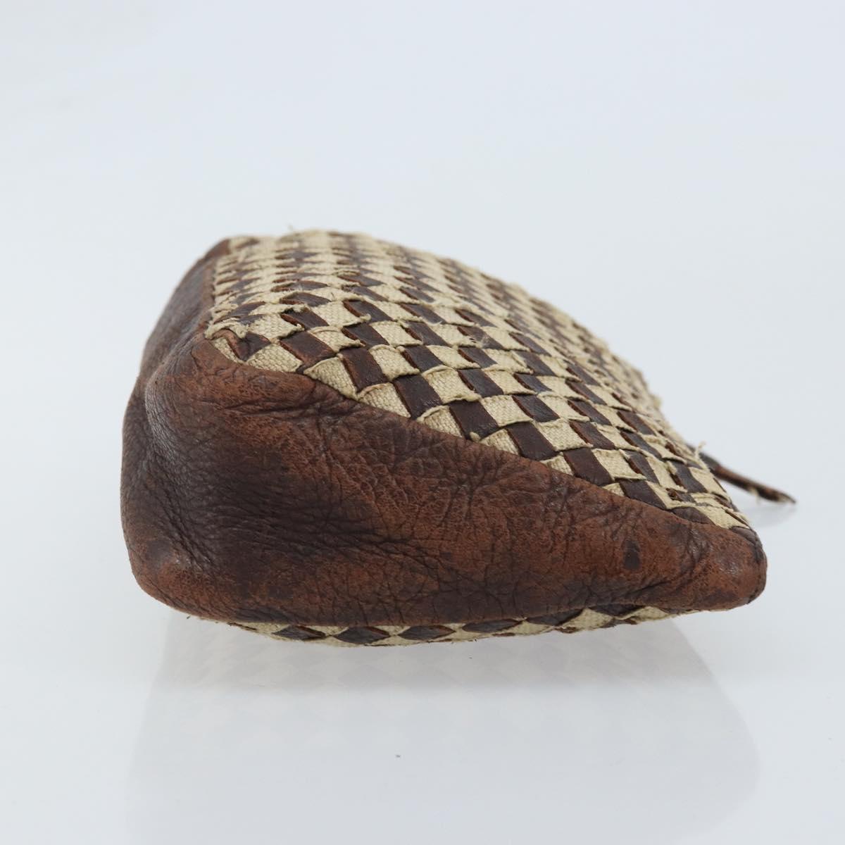 BOTTEGA VENETA INTRECCIATO Pouch Canvas Leather Brown Gold Auth bs34153