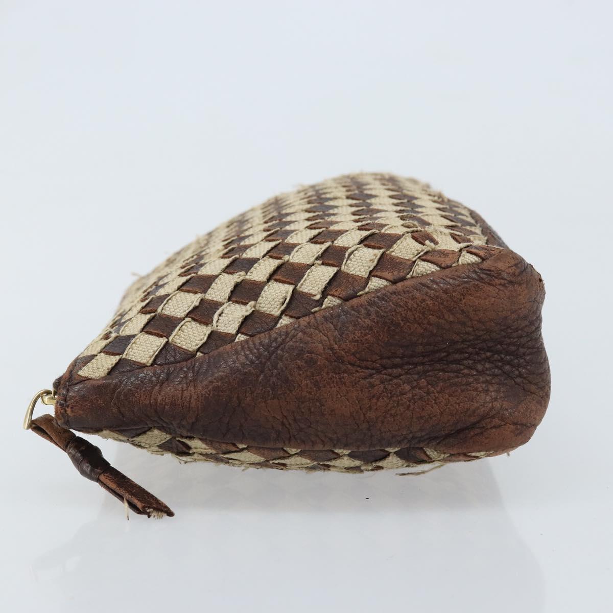 BOTTEGA VENETA INTRECCIATO Pouch Canvas Leather Brown Gold Auth bs34153