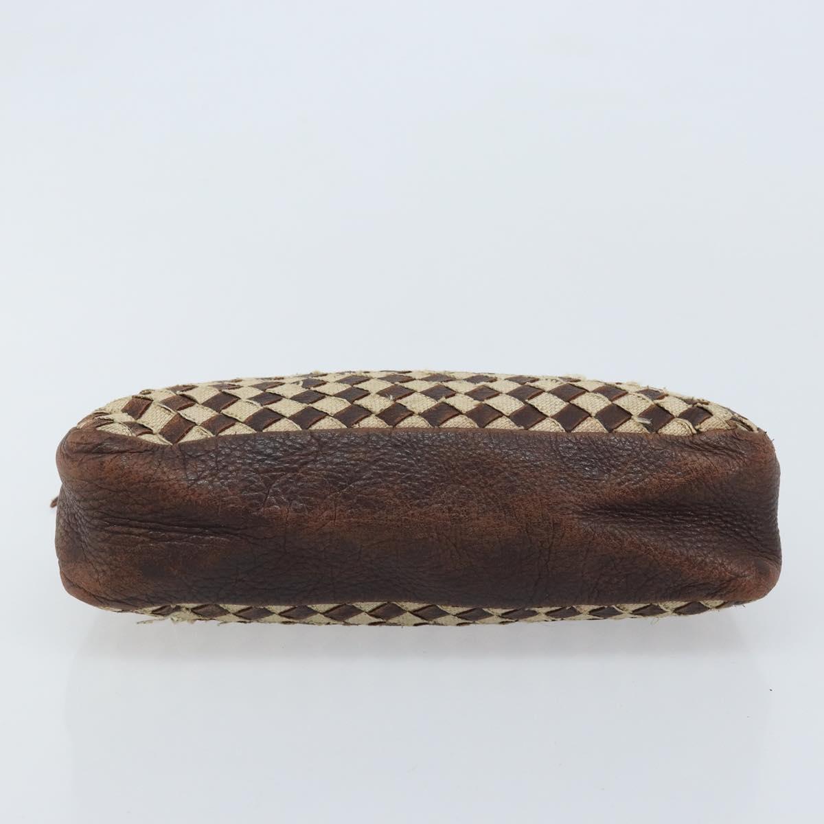 BOTTEGA VENETA INTRECCIATO Pouch Canvas Leather Brown Gold Auth bs34153