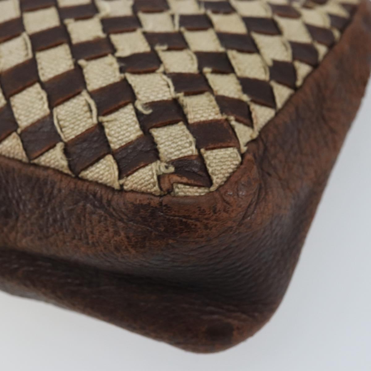 BOTTEGA VENETA INTRECCIATO Pouch Canvas Leather Brown Gold Auth bs34153