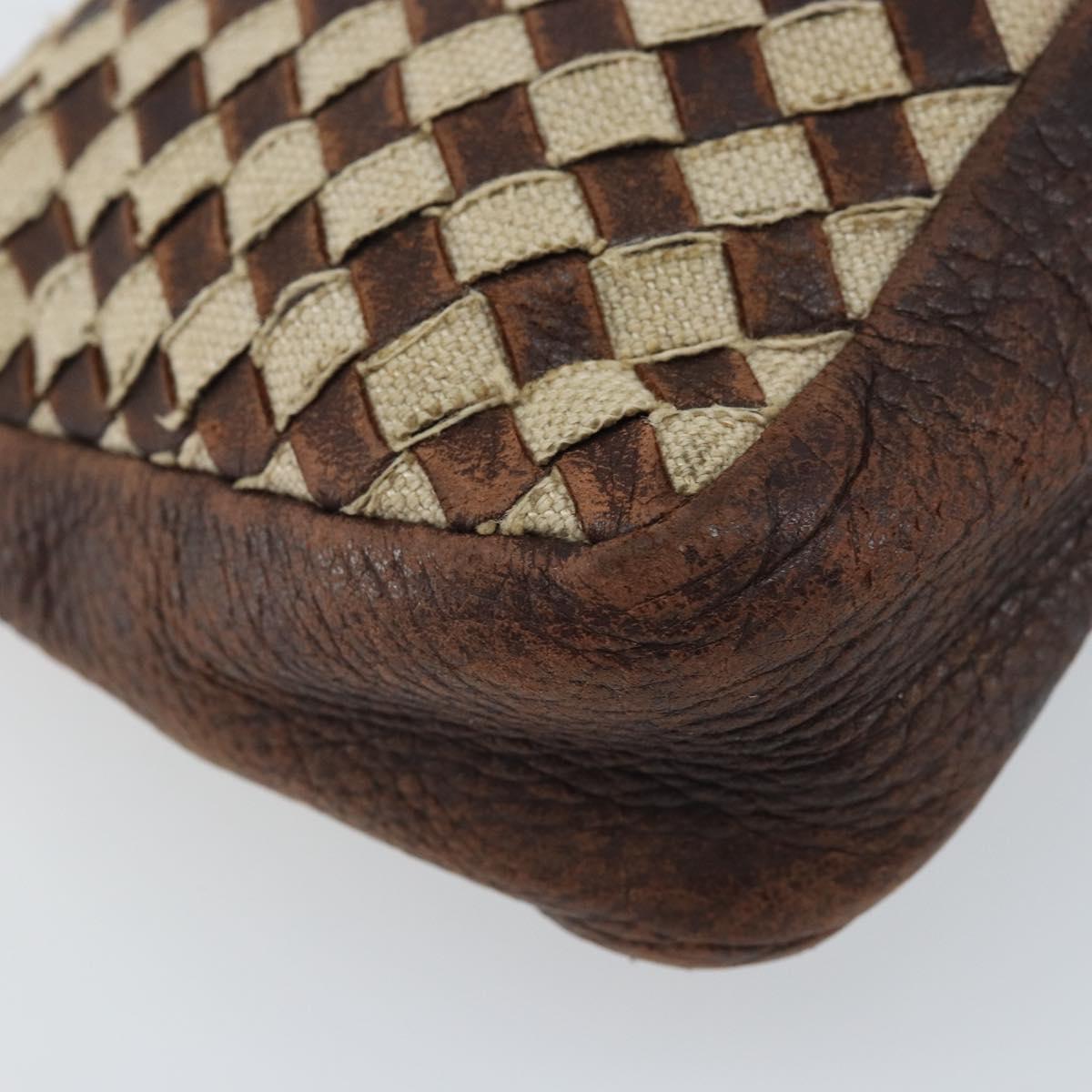 BOTTEGA VENETA INTRECCIATO Pouch Canvas Leather Brown Gold Auth bs34153