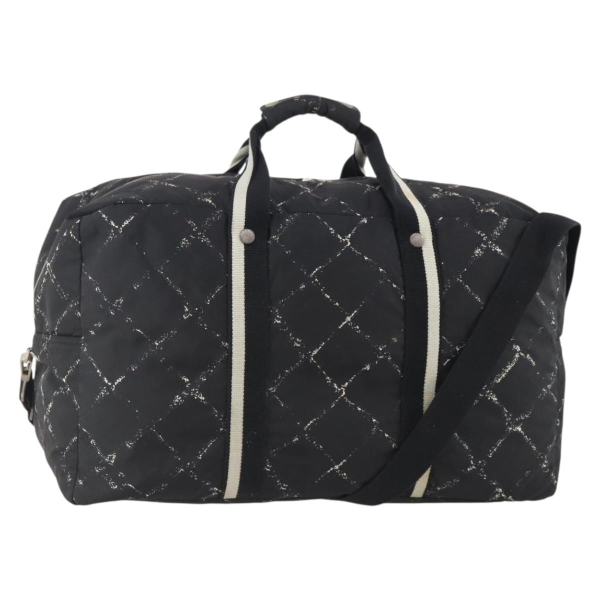 CHANEL New Travel line Boston Bag Nylon 2way Black Silver CC Auth bs34154
