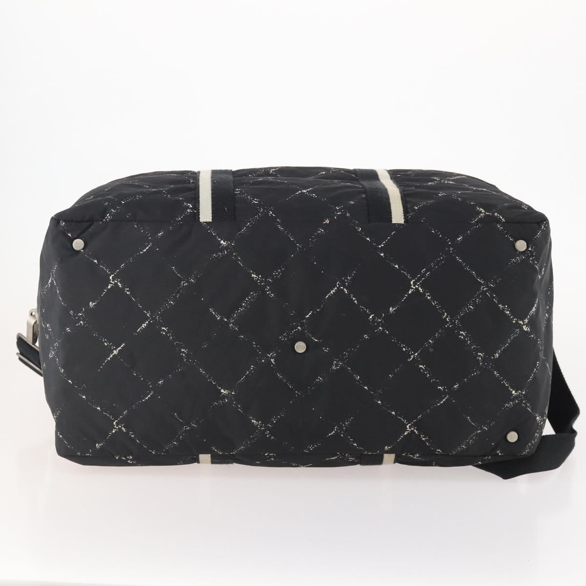 CHANEL New Travel line Boston Bag Nylon 2way Black Silver CC Auth bs34154