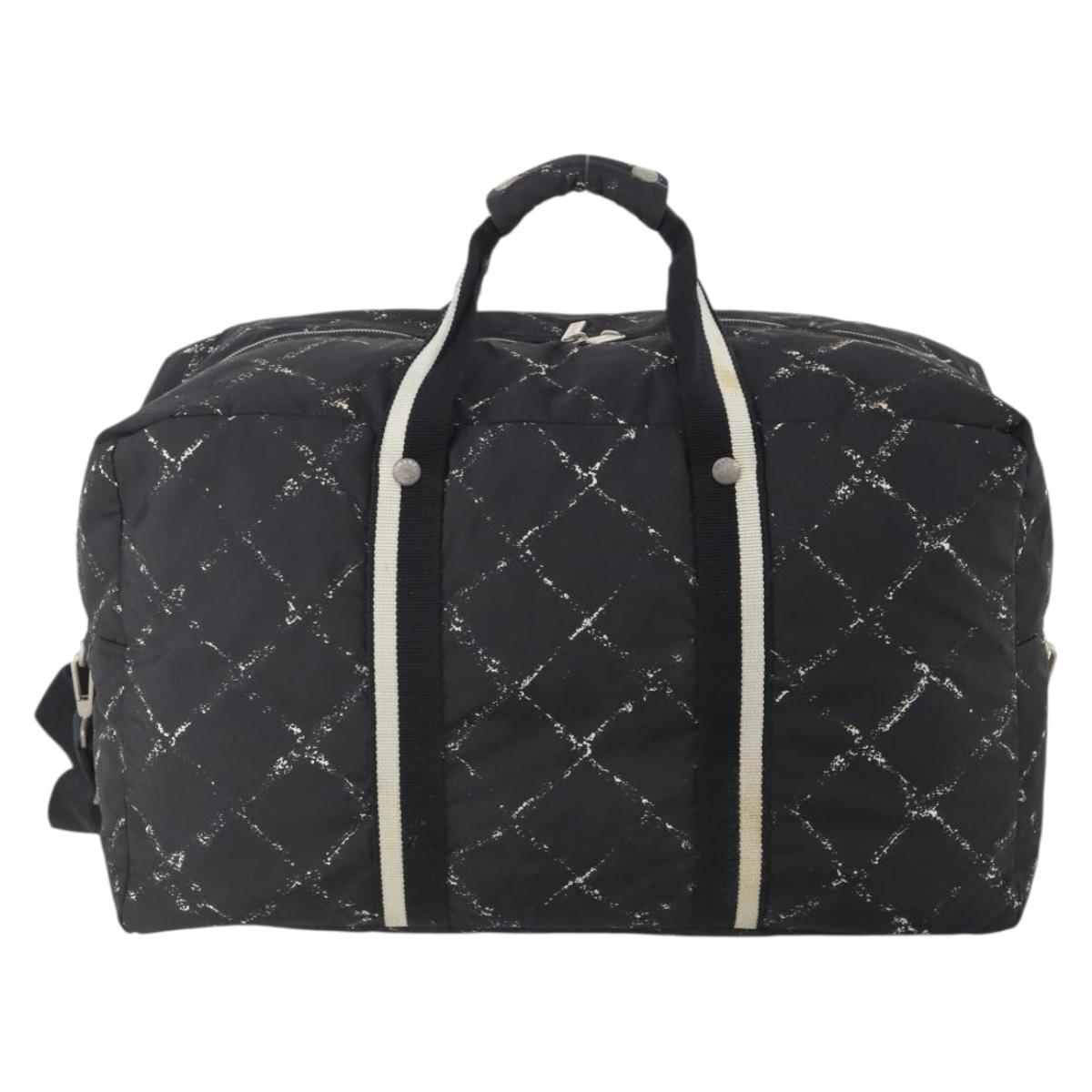 CHANEL New Travel line Boston Bag Nylon 2way Black Silver CC Auth bs34154