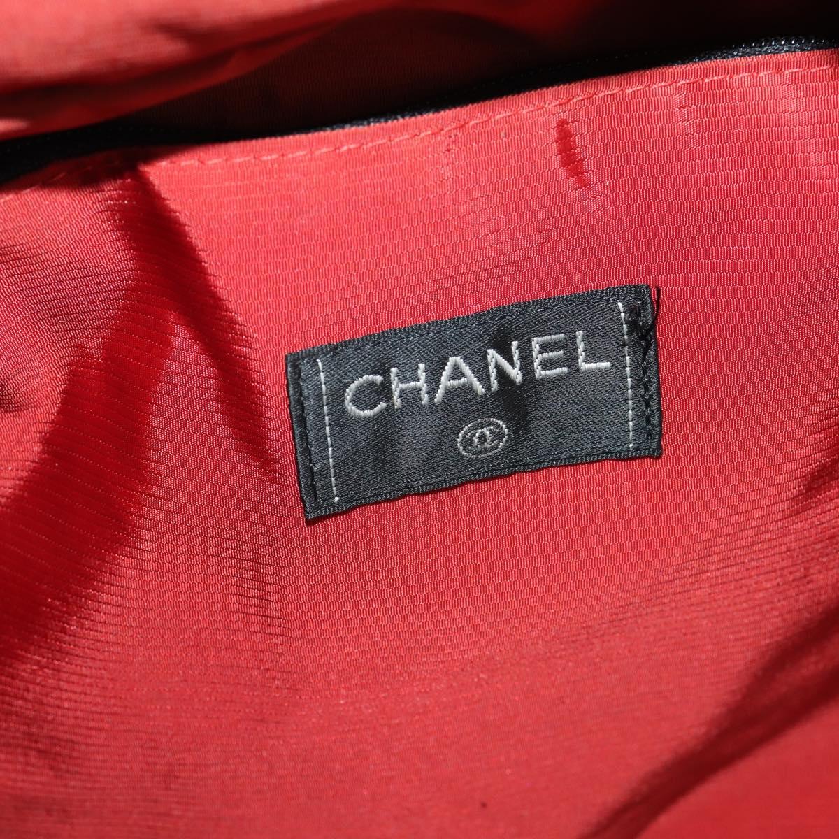 CHANEL New Travel line Boston Bag Nylon 2way Black Silver CC Auth bs34154