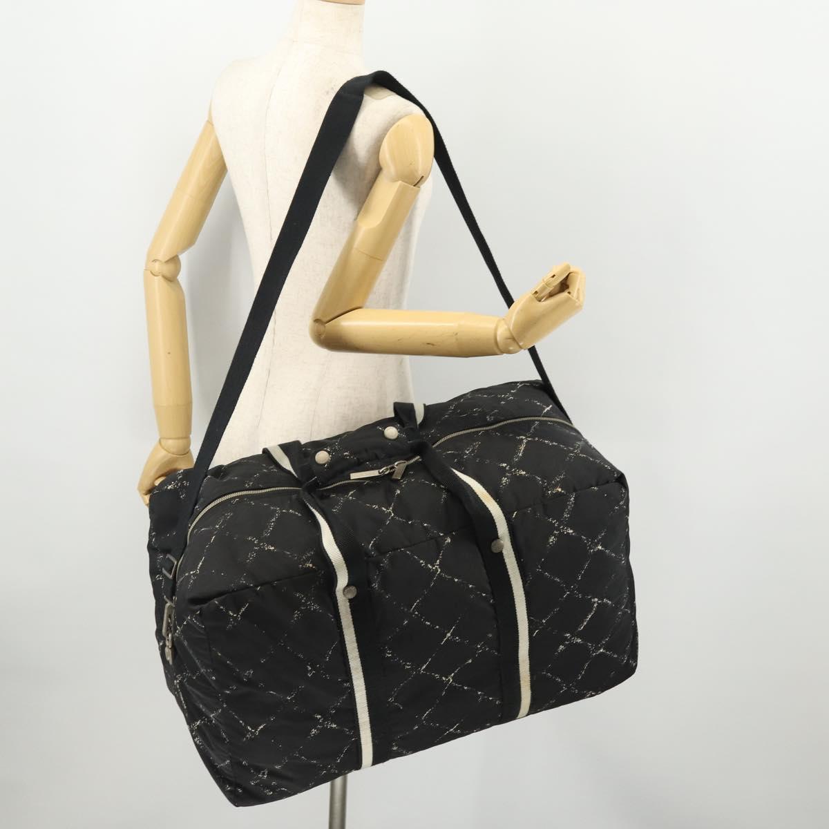 CHANEL New Travel line Boston Bag Nylon 2way Black Silver CC Auth bs34154
