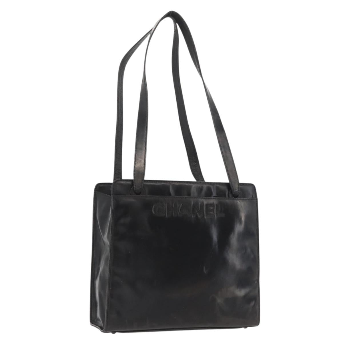 CHANEL Tote Bag Patent leather Black Gold CC Auth bs34158