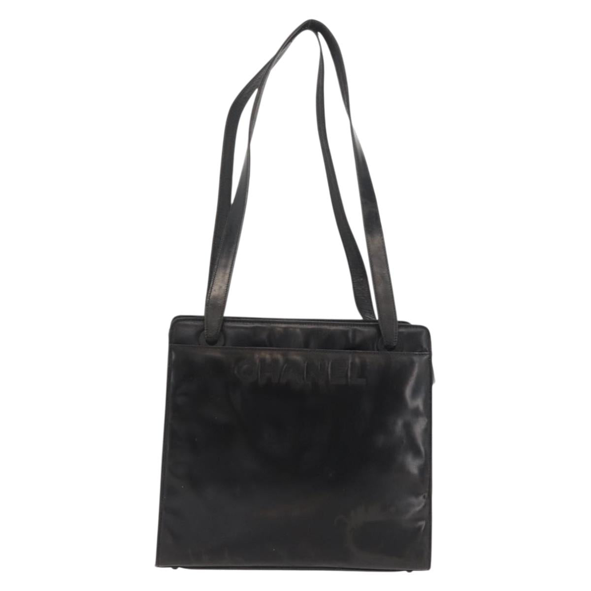 CHANEL Tote Bag Patent leather Black Gold CC Auth bs34158