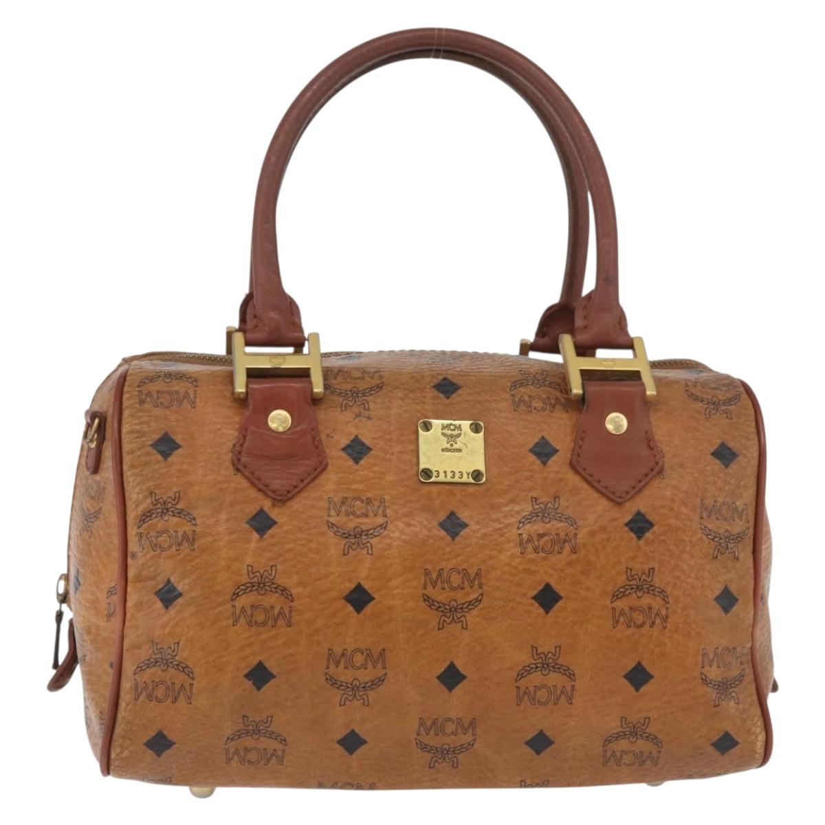 MCM Vicetos Logogram Hand Bag PVC Leather Brown Gold Auth bs34161