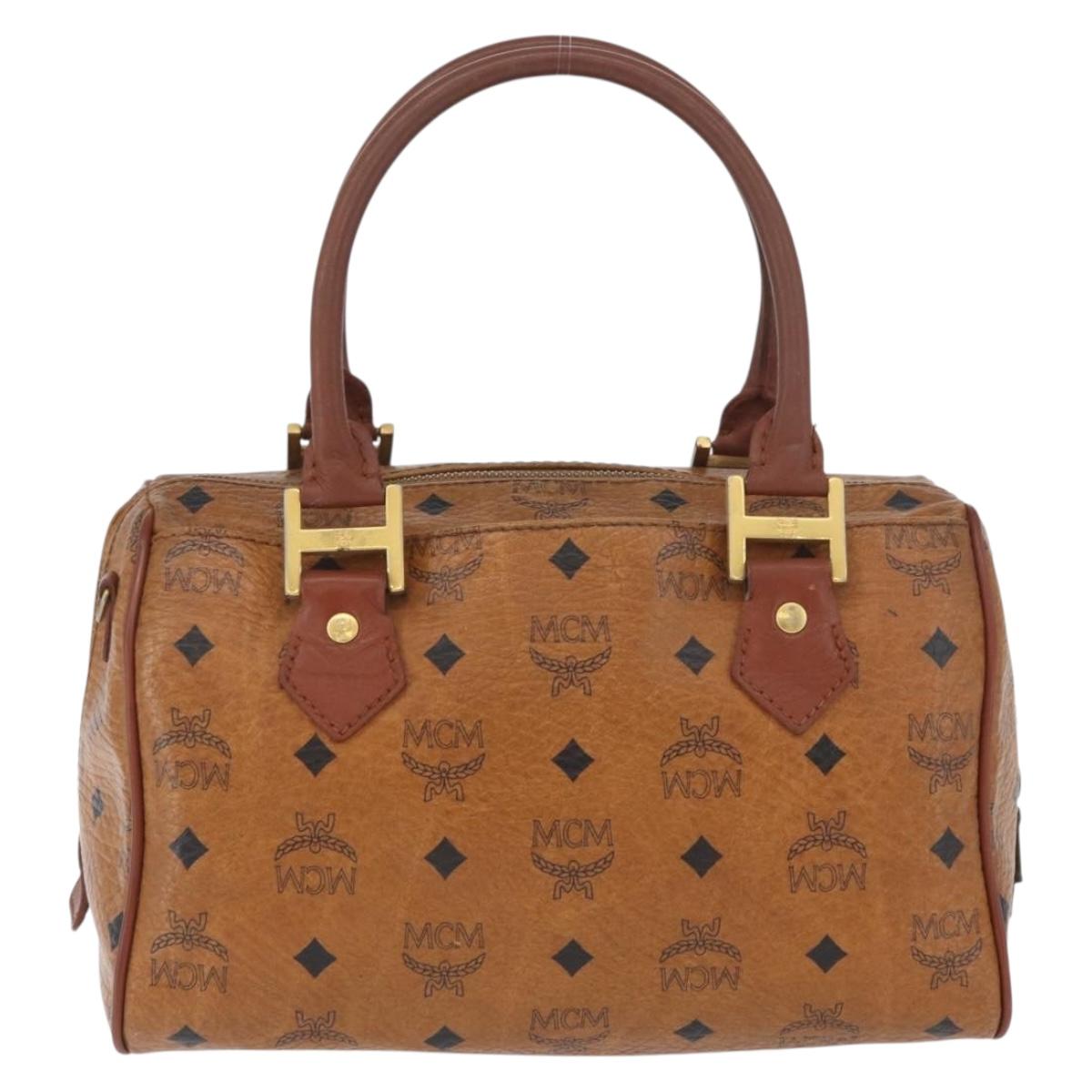 MCM Vicetos Logogram Hand Bag PVC Leather Brown Gold Auth bs34161