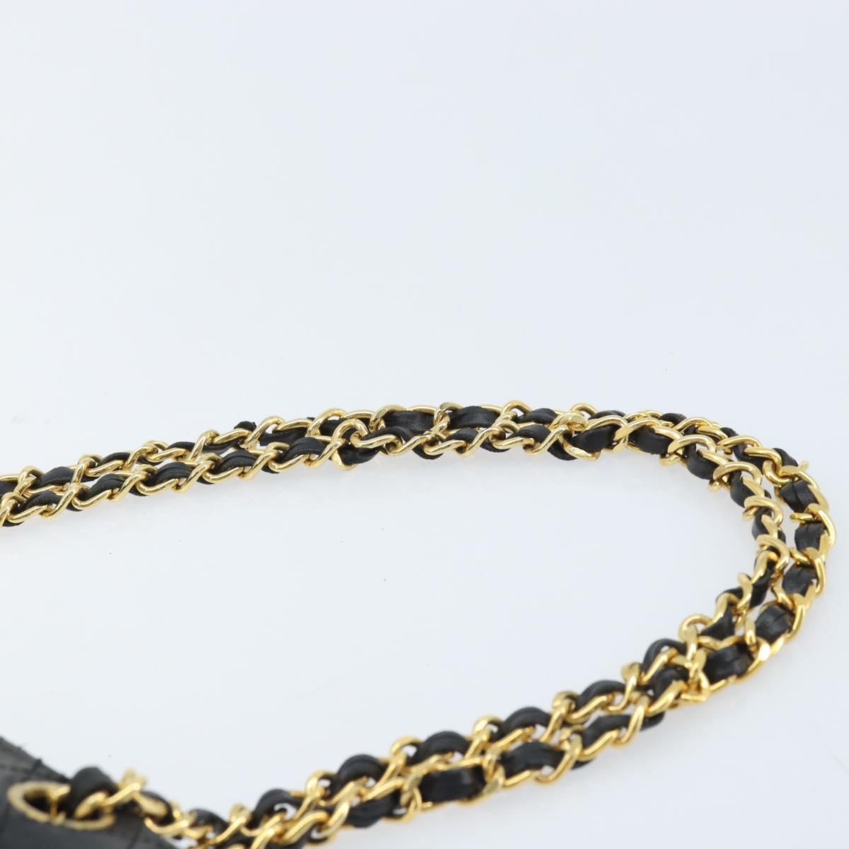 CHANEL Matelasse 25 Double Flap Chain Bag Lamb Skin Gold Black CC Auth bs34164