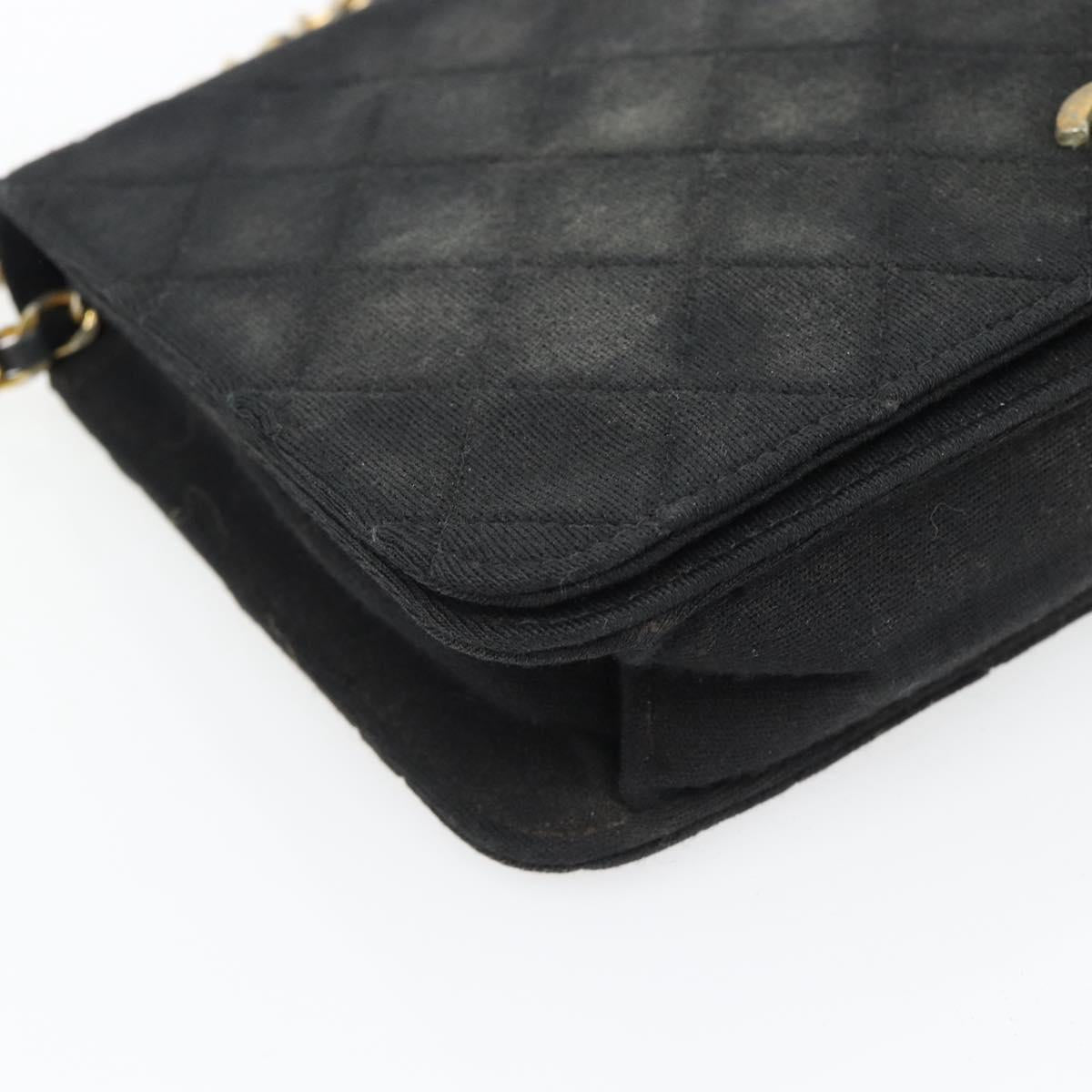 CHANEL Matelasse Chain Shoulder Bag Cotton Black Gold CC Auth bs34166