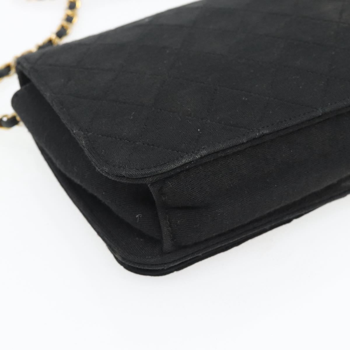 CHANEL Matelasse Chain Shoulder Bag Cotton Black Gold CC Auth bs34166