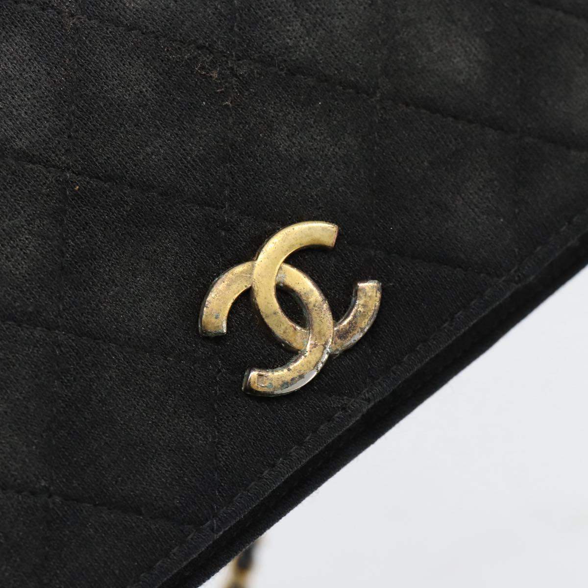 CHANEL Matelasse Chain Shoulder Bag Cotton Black Gold CC Auth bs34166