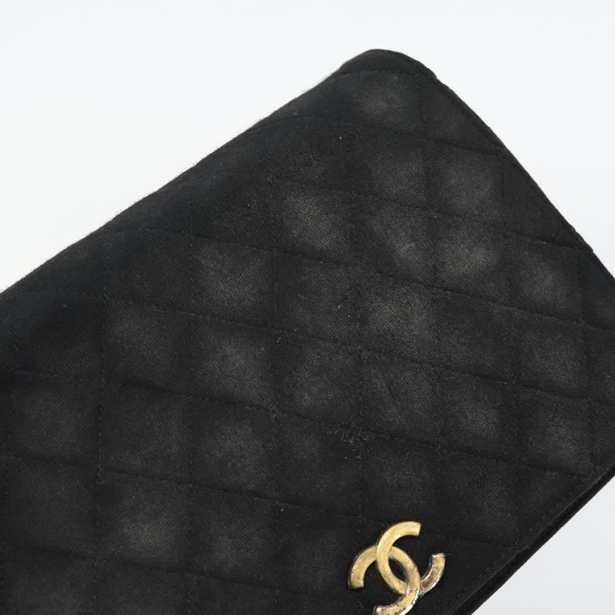 CHANEL Matelasse Chain Shoulder Bag Cotton Black Gold CC Auth bs34166
