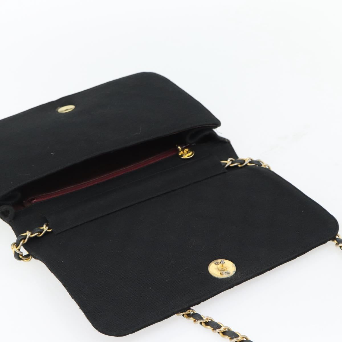 CHANEL Matelasse Chain Shoulder Bag Cotton Black Gold CC Auth bs34166