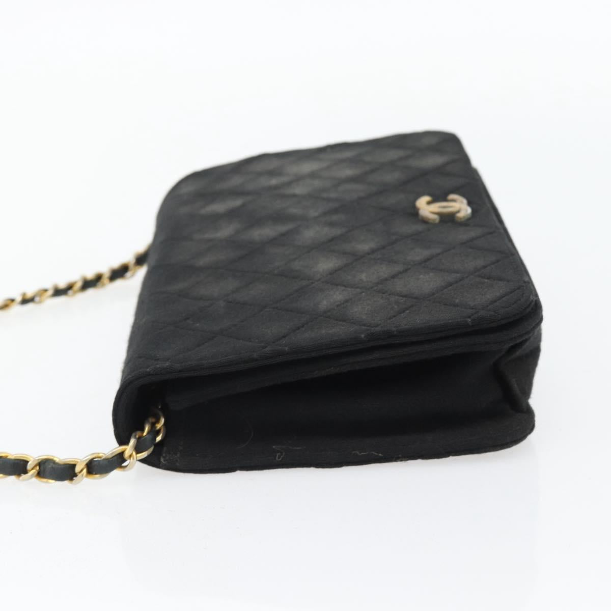 CHANEL Matelasse Chain Shoulder Bag Cotton Black Gold CC Auth bs34166