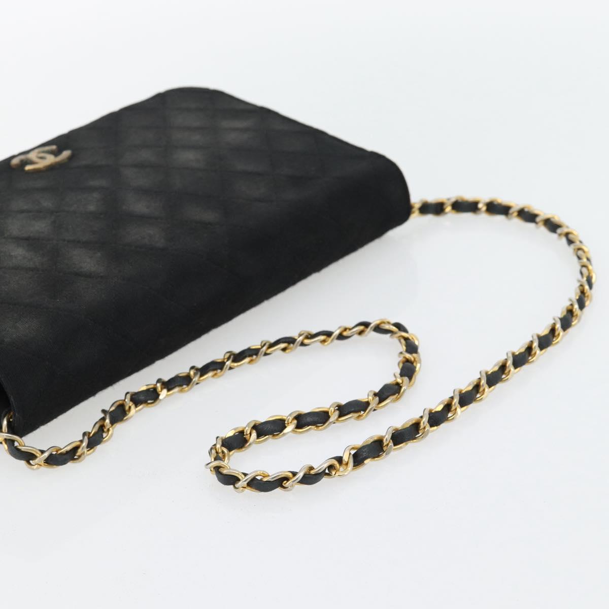 CHANEL Matelasse Chain Shoulder Bag Cotton Black Gold CC Auth bs34166