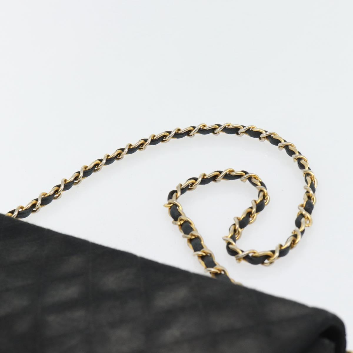 CHANEL Matelasse Chain Shoulder Bag Cotton Black Gold CC Auth bs34166