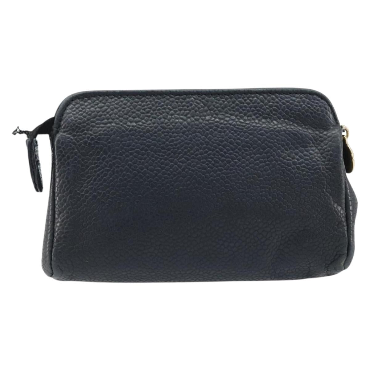 CHANEL Coin Purse Caviar Skin Black CC Auth bs34173
