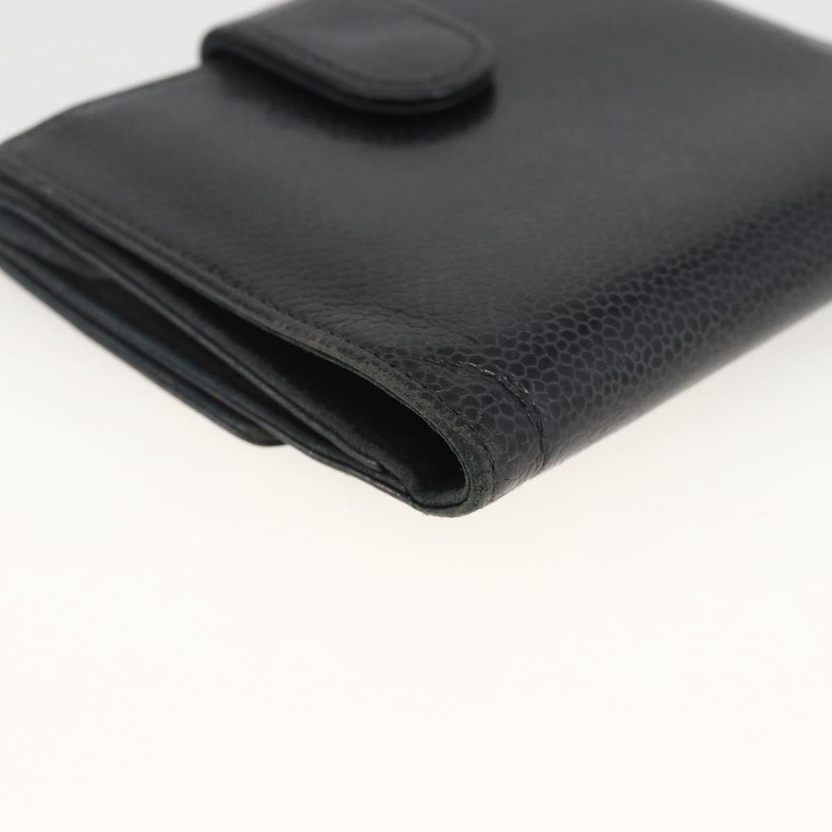 CHANEL Bifold Wallet Caviar Skin Black Gold CC Auth bs34177