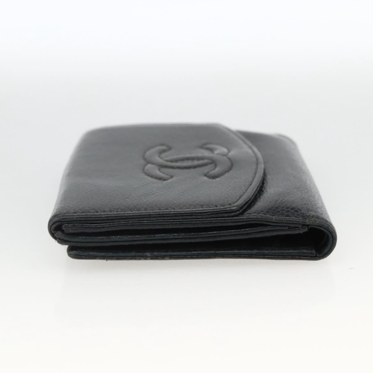 CHANEL Bifold Wallet Caviar Skin Black Gold CC Auth bs34177