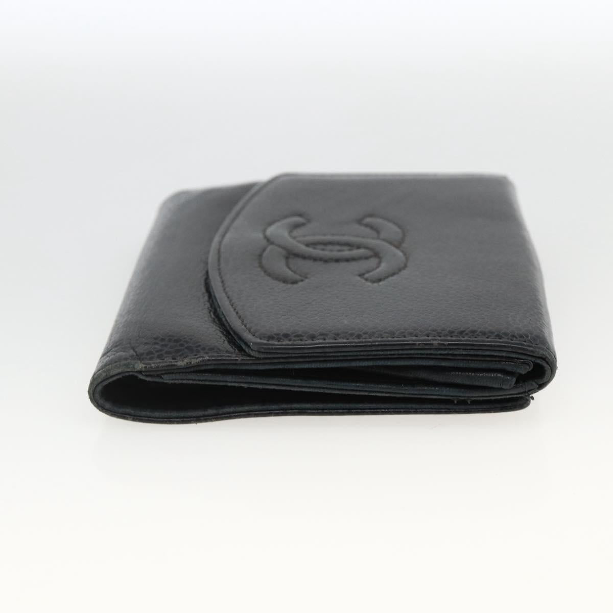 CHANEL Bifold Wallet Caviar Skin Black Gold CC Auth bs34177