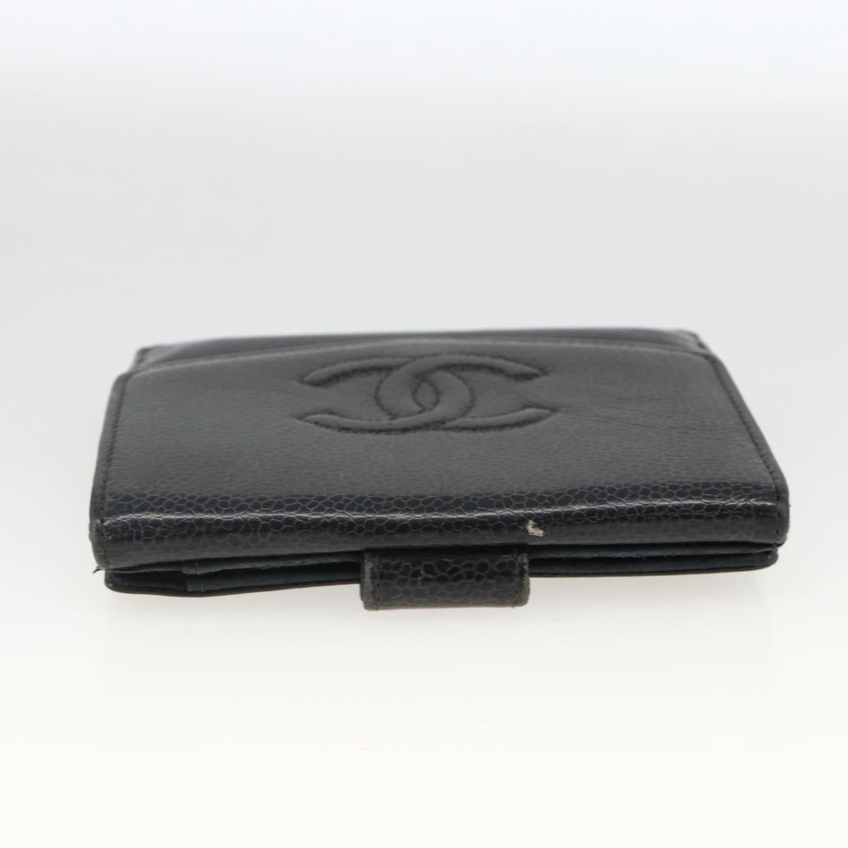 CHANEL Bifold Wallet Caviar Skin Black Gold CC Auth bs34177