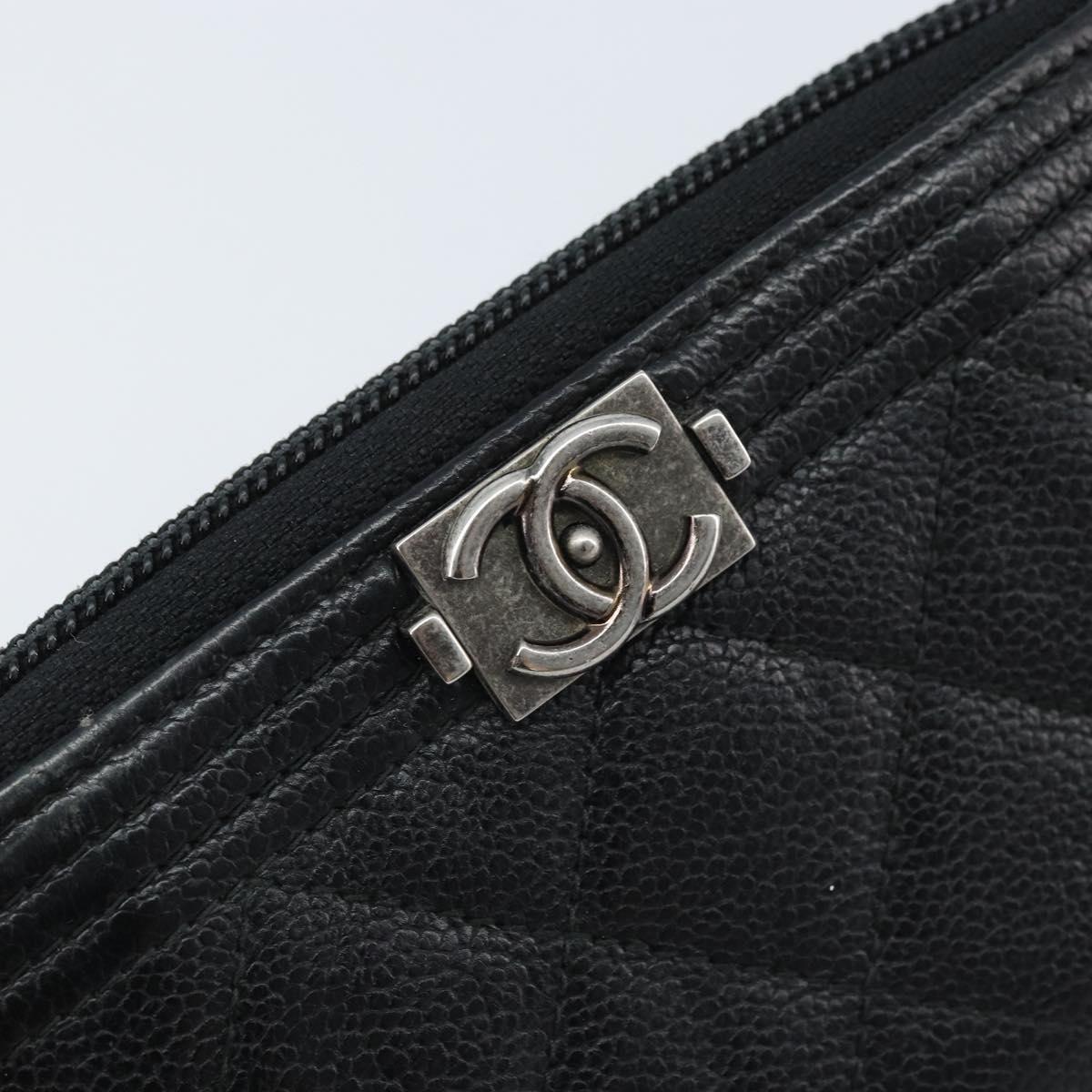 CHANEL Boy Chanel Matelasse Wallet Caviar Skin Black CC Auth bs34179