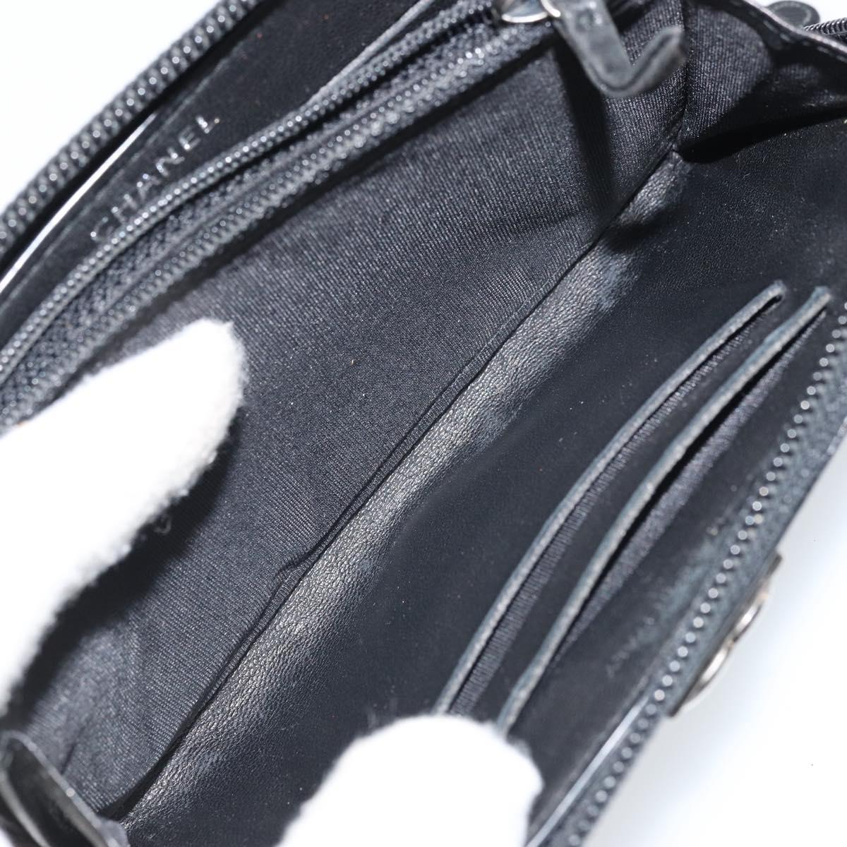 CHANEL Boy Chanel Matelasse Wallet Caviar Skin Black CC Auth bs34179