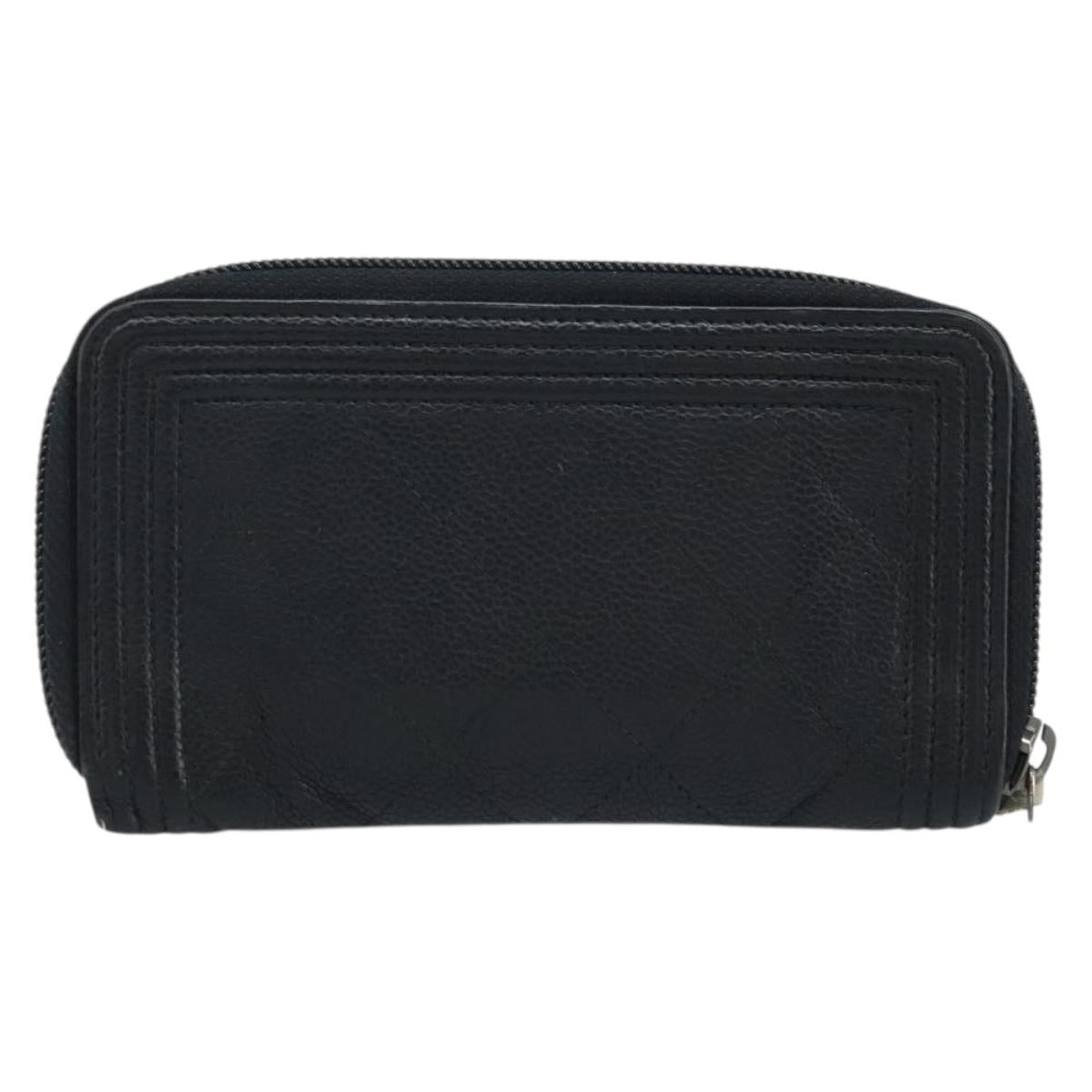 CHANEL Boy Chanel Matelasse Wallet Caviar Skin Black CC Auth bs34179