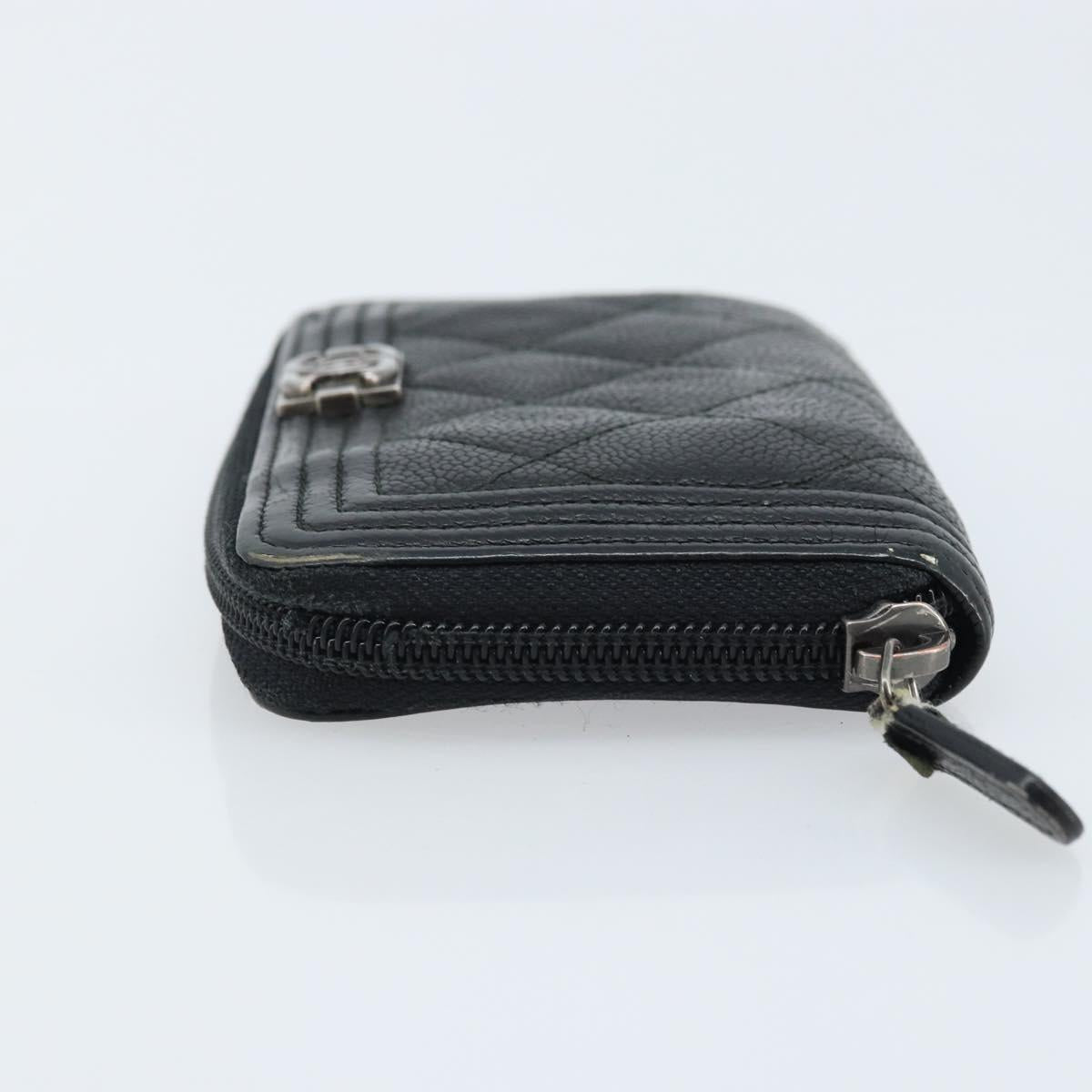 CHANEL Boy Chanel Matelasse Wallet Caviar Skin Black CC Auth bs34179