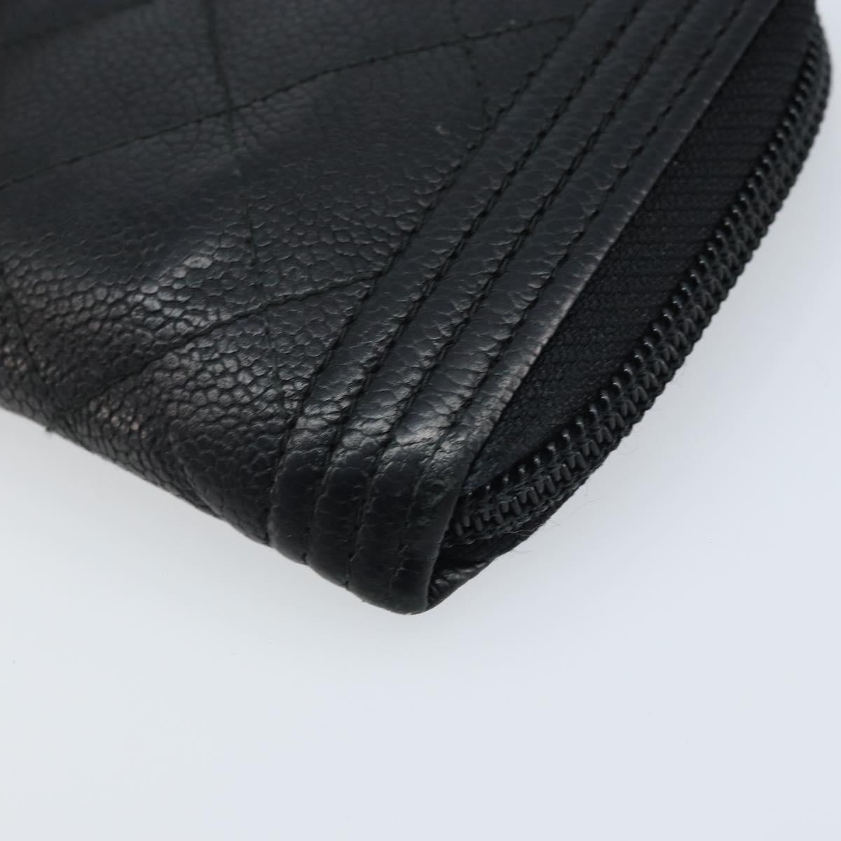 CHANEL Boy Chanel Matelasse Wallet Caviar Skin Black CC Auth bs34179