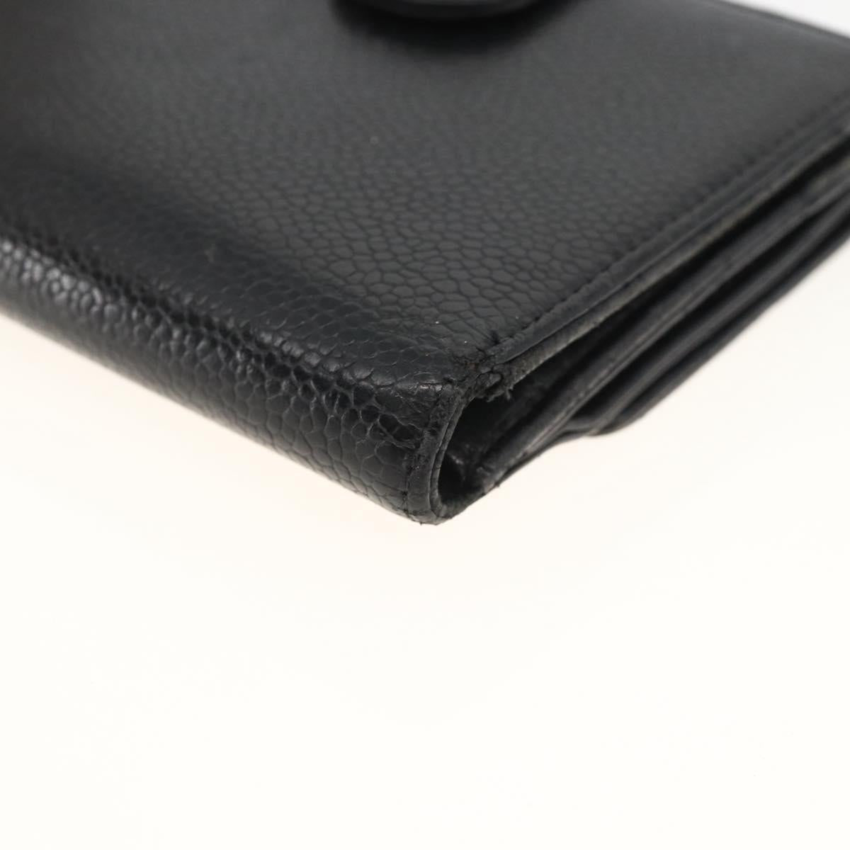 CHANEL Bifold Wallet Caviar Skin Black Gold CC Auth bs34185