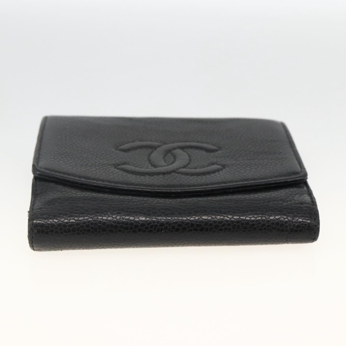 CHANEL Bifold Wallet Caviar Skin Black Gold CC Auth bs34185