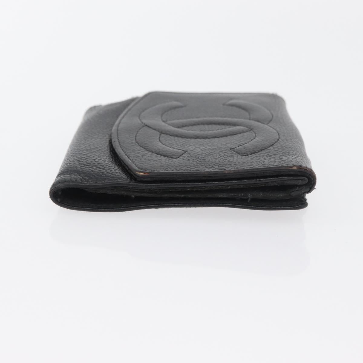 CHANEL Wallet Caviar Skin 2 Set Black CC Auth bs34186