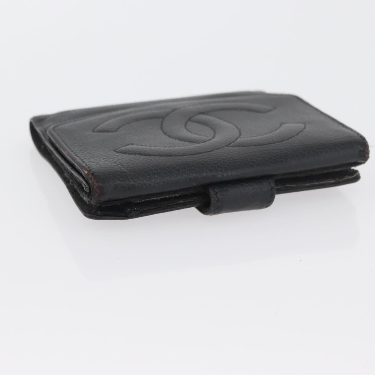 CHANEL Wallet Caviar Skin 2 Set Black CC Auth bs34186
