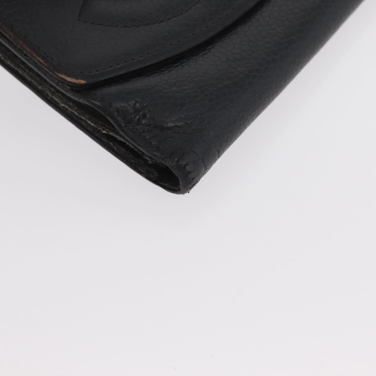 CHANEL Wallet Caviar Skin 2 Set Black CC Auth bs34186