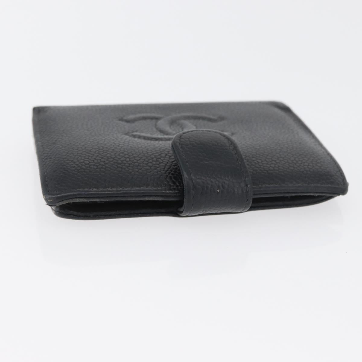 CHANEL Wallet Caviar Skin 2 Set Black CC Auth bs34186