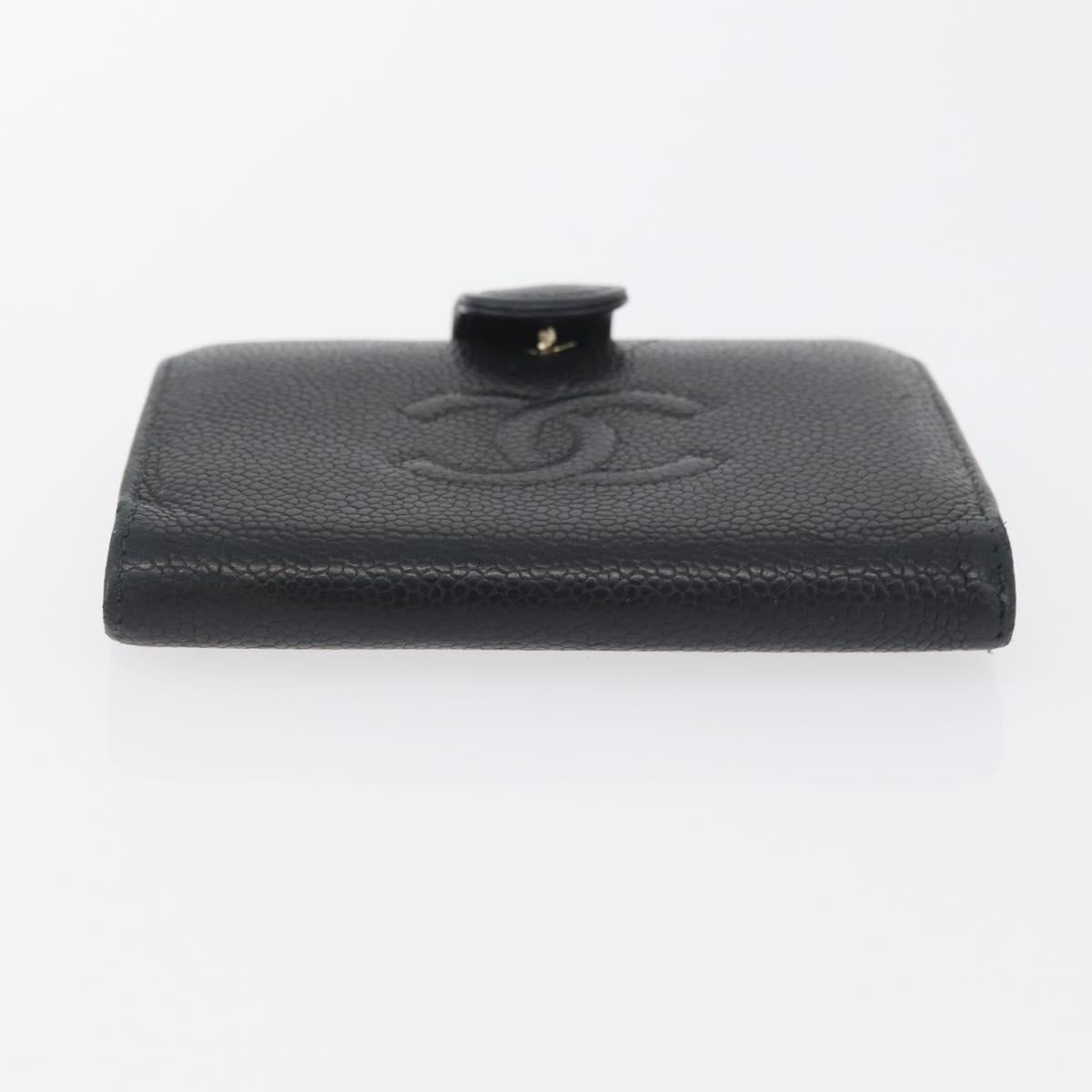 CHANEL Wallet Caviar Skin 2 Set Black CC Auth bs34186